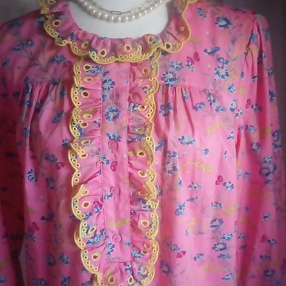 J. Crew Liberty Art Fabric Pink Floral Eyelet Trim Long Sleeve Blouse Size XS - Picture 6 of 14